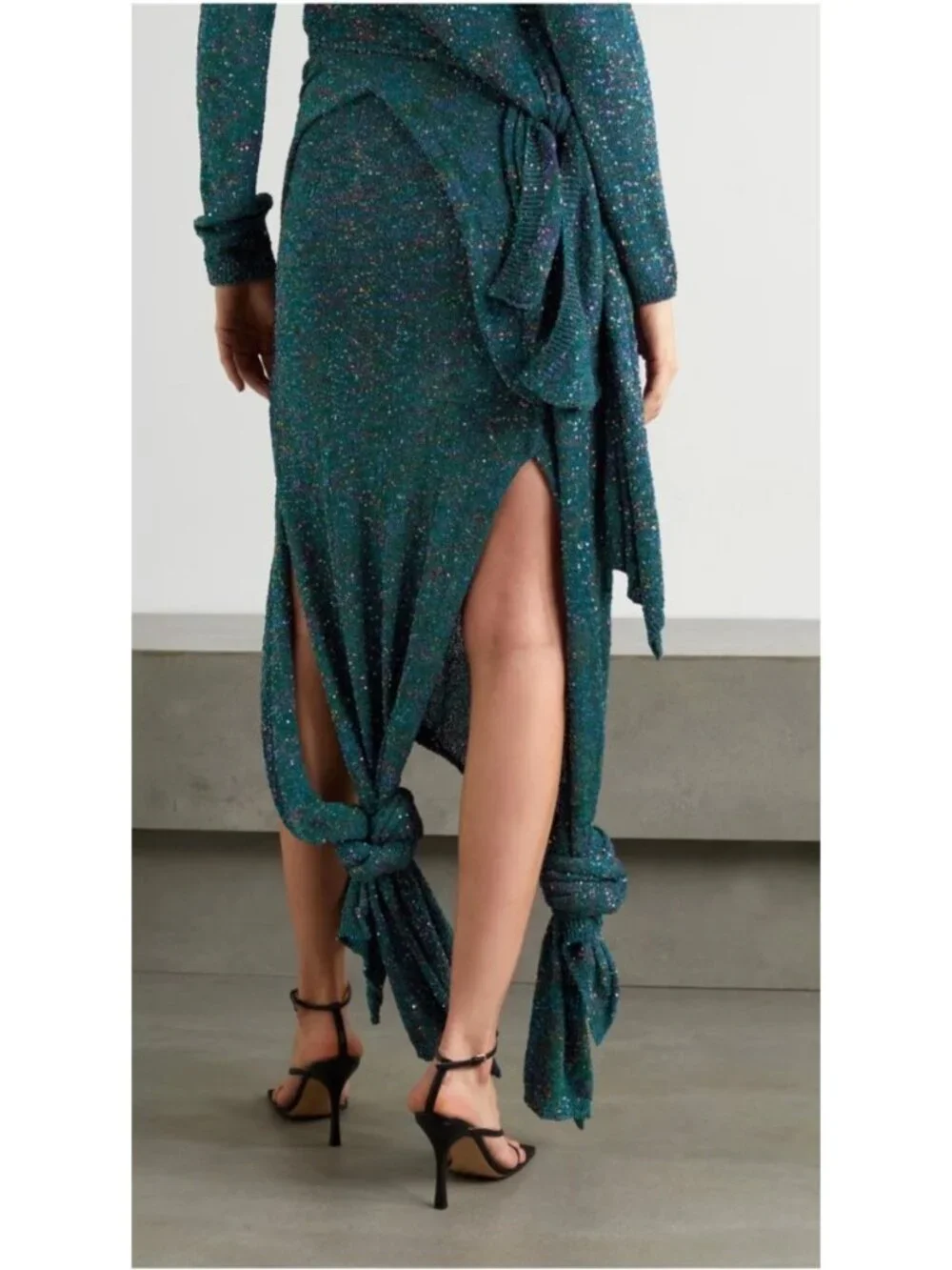 Loewe Women's Sz M Knotted-Hem sequined knitted midi skirt Glittery Maxi - Picture 15 of 16